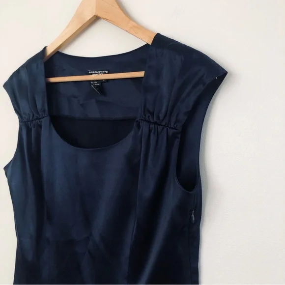 [Doncaster] Navy Silk Ruched Cap Sleeve Side Zip Top - Picture 2 of 6